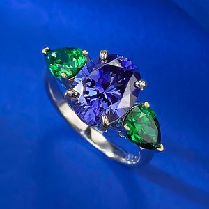 Classic Lady Emerald Sapphire Ring 100% Real 925 Sterling Silver Party Wedding Band Rings for Women Bridal Engagement Smycken