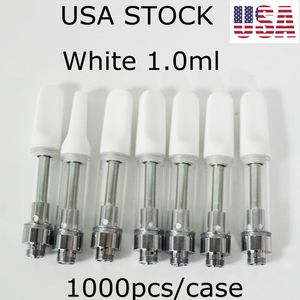 USA Stock 1.0 ml keramisk patron 510 Tråd Atomizer 2,0 mm tjocka oljehål Vagnar Tom penna Th205 vagnar skumbricka Förpackning Lokal 2-5 dagars leverans