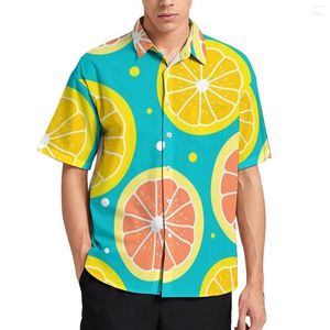 Erkekler Sıradan Gömlek Erkek Sevimli Limon Dilimleri Kırmızı Greyfurt Plaj Gömlek Hawaii Trend Bluzes Adam Özel Artı Boyut 3xl 4xl