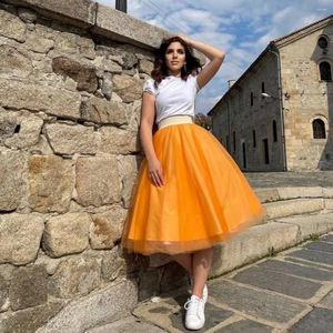 Skirts Orange Layered Tulle Ball Gown High-Waisted Skirt Yellow Midi Woman Clothes Korean Style Party Plus Size