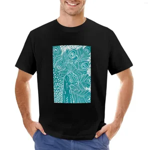 Erkek Polos Peacock Linocut Teal T-Shirt Vintage Giyim Yaz Erkek Giyim