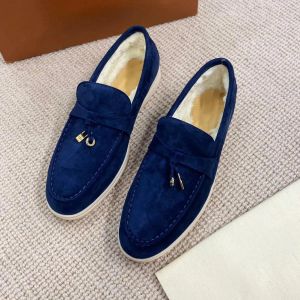 Winter LOROS Dress Shoes Casual Shoe Walk Flats Suede Leather Fur Inside Winter Driving Luxury Design Open Mens Women Mocassin