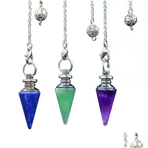 Hänghalsband hängar naturliga stenar pendum för dows spådom kedja hexagonal kolonn siercolor cone hängsmycken halsband dh4tz