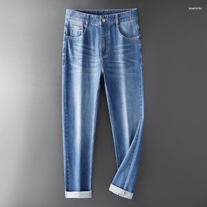 Jeans masculinos marca masculina designer para 2023 primavera e verão lavado meados de luz reta elástica roupas masculinas calor22