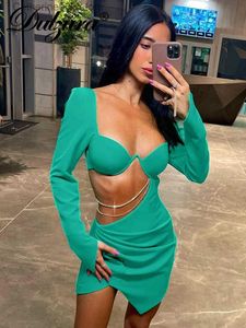 Urban Sexy Dresses Dulzura Elegant Chain Ruched Sexy Y2K Clothes Hollow Out Long Sleeve Backless Bodycon Mini Dresses For Women 2022 Club Party T231023