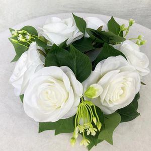 Dekorativa blommor Rose Heads Artificial Silk for Wedding Home Party Birthday Christmas Cake Decoration Diy Wreath White Fake Flower 25cm