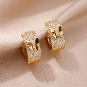 Stud Earrings Zircon Butterfly For Women Stainless Steel Gold Color Earring Luxury Wedding Jewelry Piercing Mujer