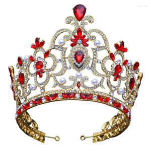 Saç klipleri kadınlar barok taç vintage kırmızı kristal gelin tiaras düğün aksesuarları Rhinestone Pageant Prom için Gelin Headban