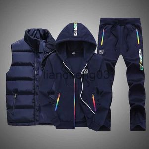 Tracksuits masculinos terno de suor novo inverno roupas masculinas conjuntos de 3 peças colete com capuz conjunto de lã zíper casual esporte moletom masculino tracksuit outfit j231023