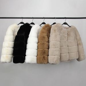 Womens Fur Faux Artificial Coat Luxury Winter Jacket Elegant Thick Warm Street Clothing Fake Fox Rabbit Fashion 231122