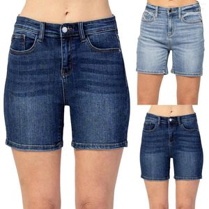 Pantaloncini da donna Jeans elasticizzati strappati a vita media da donna Pantaloni casual in maglia di jeans con taglio a vita