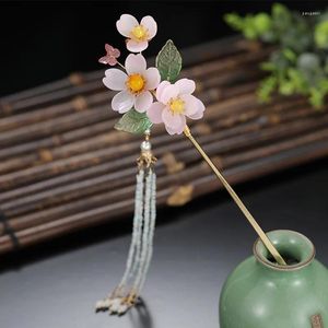 Grampos de cabelo floral chinês vara metal pérola hairpin garfo para decoração hanfu meninas vintage borla tiaras clássico bun jóias bijoux