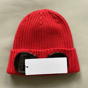 Skull cap goggle winter beanie hats designers women ribbed knit wool warm thicken two glasses outdoor bonnet de luxe simple keep warm hj02