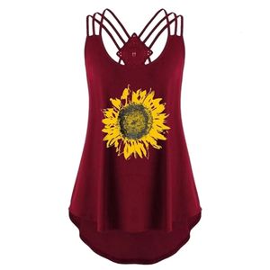 Camisoles Tanks Womens Topps Summer Sunflower Print ärmlösa bandage Vest Top Strappy Tank Tops Female Camisole Blue Women Clothing 231023