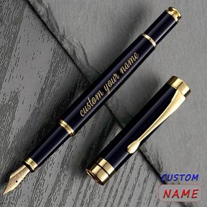 Canetas tinteiro texto dourado personalizado gravura caneta tinteiro presente material escolar 2024 papelaria homens luxo de alta qualidade escrita escritório metal 231023