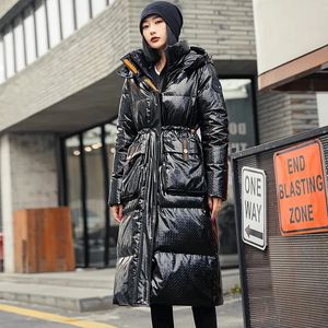 Women's Down Parkas Winter 90 White Duck Coat for Women Long Glossy Jacka Parka 2023 Loose Warm Hooded Casual Snow 231023