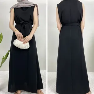 Abbigliamento etnico Musulmano Primavera Tinta unita Moda Donna Abito O-Collo Senza maniche Abaya Maxi Vestito estivo Elegante Casual Caftano Abito da vacanza