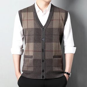 Coletes masculinos outono e inverno com decote em v imitação de lã camisola colete masculino cardigan colete camisola quente 231023