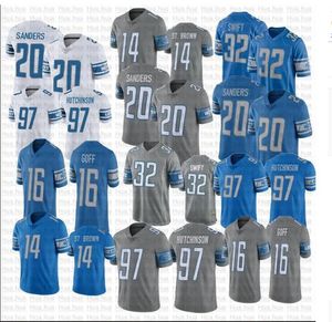 26 Jahmyr Gibbs Football Jersey Laporta Hooker Barry Sanders Jameson Williams Amon-Ra St Brown Brian Branch Malcolm Rodriguez Jared Goff Sam LaPorta