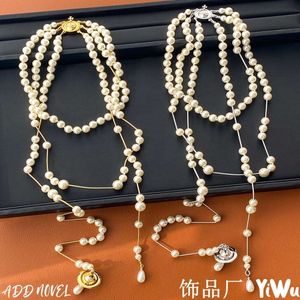 Vivian Westwoo Necklace Western Empress Dowager Broken Pearl Triple Layer Solid Saturn Necklace 비대칭 술집 체인