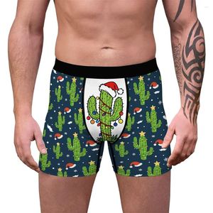 Underpants Men's Christmas Holiday Boxer Briefs 3D Funny Cactus Print Novelty Xmas Boxers Shorts Humorous Underwear Sexy Panties