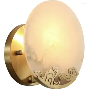 Wall Lamps Round Vintage Brass Copper Restaurant Lighting Fixture Marble Cover Mirror Light Luxury Bathroom Bedroom Indoor Sconce