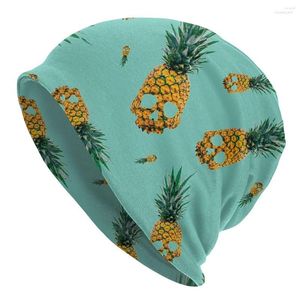 Berets Schädel Ananas Aquamarin Skullies Mützen Hut Goth Herbst Winter Straße Unisex Caps Erwachsene Warme Dual-use-Mütze Stricken