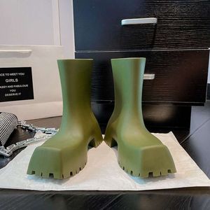 Ayak bileği botları balencihoes asit yağmura dayanıklı koruyucu ayakkabılar kadınlar kırmızı kare kafa yüksek botlar kalın yağlı botlar su geçirmez anti -slip su ayakkabıları 3n77l