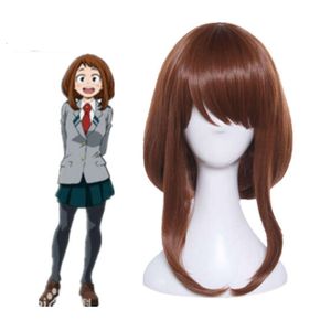 Min hjälte akademi boku no hiro akademia urraraka Ochako kort brun bobo värmebeständig + peruk ce coSplay kostymer