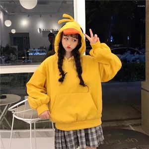 Felpe con cappuccio da donna 2023 Kawaii Duck manica lunga da donna carino top per adolescenti stile coreano autunno inverno moda giallo pullover casual