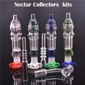 10pcs Queimador de óleo de vidro Bong Hookahs Tubos de água manuais com pontas de titânio e Banger de quartzo Nail Dab Plataformas de petróleo de palha Conjunto de queima de cera de ervas secas Conjunto de tubo de água Bong