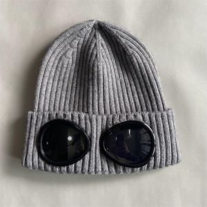 Double goggle beanie designer mens chapéu beanieas lã com nervuras de malha skul boné inverno ao ar livre designer bonnet unisex clássico preto cinza hj02