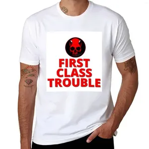 Herrpolos första klass Trouble T-shirt svarta t skjortor överdimensionerade korta ärm tee män