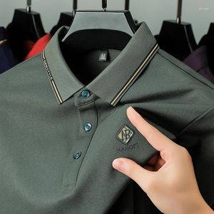 Herrpolos ljus lyxig höst långärmad solid färg avancerad tryckt varumärkesdesigner Business Casual Lapel Polo Shirt Top M-4XL