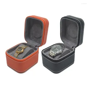 Watch Boxes Zippered Roll For Case Orange/Black Soft PU Leather Slideproof Wristwa H9ED