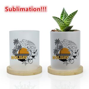 Sublimations-Sukkulentententöpfe, Glas-Blumentopf mit Bambus-Tablett, Pflanzglasvase für Zuhause, Büro, Tischdekoration, DIY