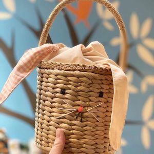 Handbags Korean Style Kids Mini Bucket Tote Handbag Straw Crossbody Bags for Women Girls Coin Pouch Rattan Beach Shoulder Bag 231023