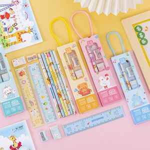 Cartoon High Beauty Briefpapier-Set mit fünf Bleistiften, Gummi-Lineal, Bleistiftspitzer, spezielles Briefpapier-Set für Studenten und Kinder