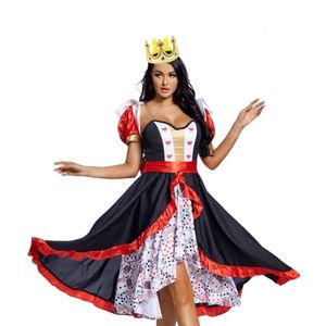 Traje de Halloween Mulheres Designer Cosplay Traje Trajes de Halloween Pequeno Xaile Rainha Vermelha Saia Grande Trajes de Desempenho de Palco Poker Signboard Queen Dress