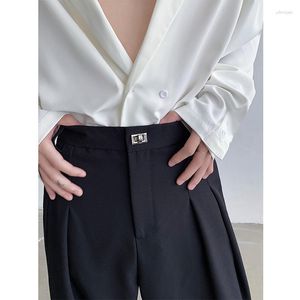 Pants Men's Casual Suit Pant for Men Metal Buckle Loose Wide Leg Male Japan Korean Streetwear Vintage Fashion Straight Trousers