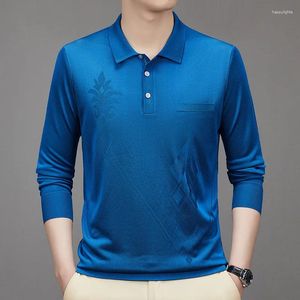 Men's Polos 9 Color High Quality Mens Autumn Long Sleeved Collar T-shirt Men Knit Casual Polo Shirts Male Colorful With Front Pockets