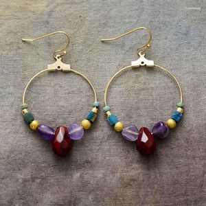 Dangle Earrings Bohemian Women Gold Plated Hoop Natural Stone Chakra Drop Earring Designer Handmade Jewelry Wholesale