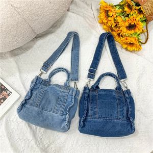 Evening Bags Denim Cloth Women Little Shoulder Bag Girl Light Blue Canvas Fabric Handbag Small Casual Tote Detachable Strap Lady Zipper Purse 231023