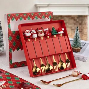 Dinnerware Sets Tableware Elk Spoon Fork Coffee Snowman Gift Fruit Christmas Box Set Claus Doll Packaging Santa