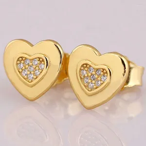 Stud Earrings Original Golden Signature Heart Earring With Crystal For Women 925 Sterling Silver Gift Fine Europe Jewelry