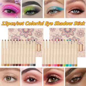 Eye Shadow HANDAIYAN 12pcsset Stick Colorful Lying Silkworm Eyeshadow Pen with Sharpener Lasting Makeup Nonsmudge Waterproof 231023