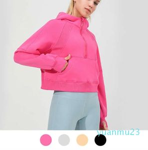 Yoga Half Zipper Scuba Hoodie Thumb Hole Thick Hooded Coat Sports Gym Fiess Women's Jacket Sweater