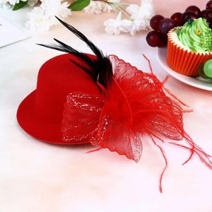 Party Hats Feather Hat Hair Clip Delicate Barrettes Stylish Unika tillbehör för bankett (röd)