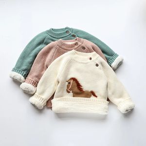 Strickjacke MILANCEL 2023 Winter Kinderpullover Pelzfutter Strickwaren Fleece Jungen Pullover 231021