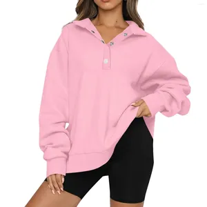 Kvinnors hoodies Kvinnliga toppar Autumn Solid Color Sweatshirt Womens Casual Long Sleeve Drop Shoulder Quarter Button Up Pullover Overized Loose